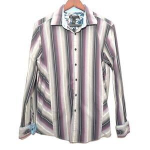 INC International Concepts mens button up shirt size M purple gray striped